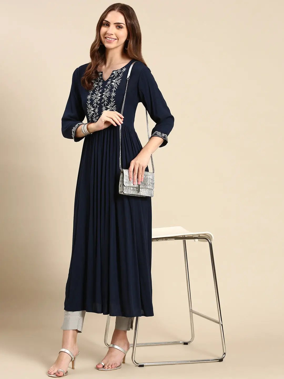 Women's Teal Solid Anarkali Kurta