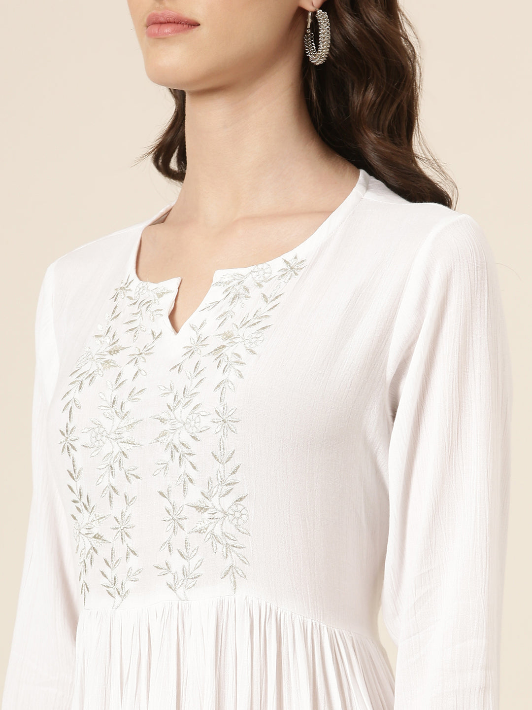 Women White Solid Fit and Flare Kurta