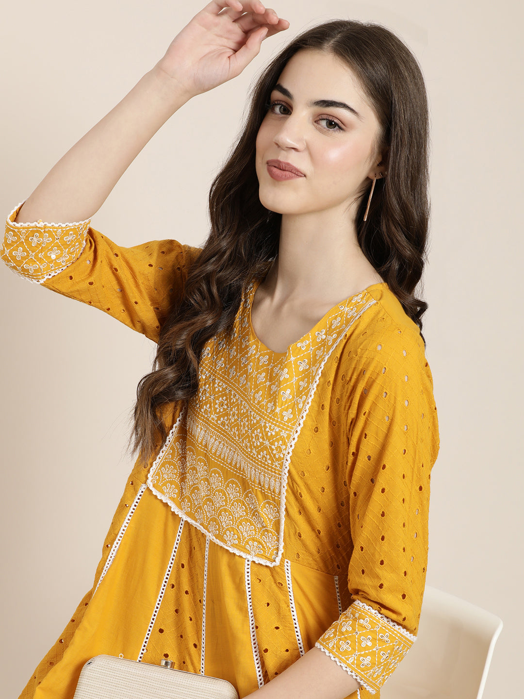 Women Mustard Solid Kurta Set