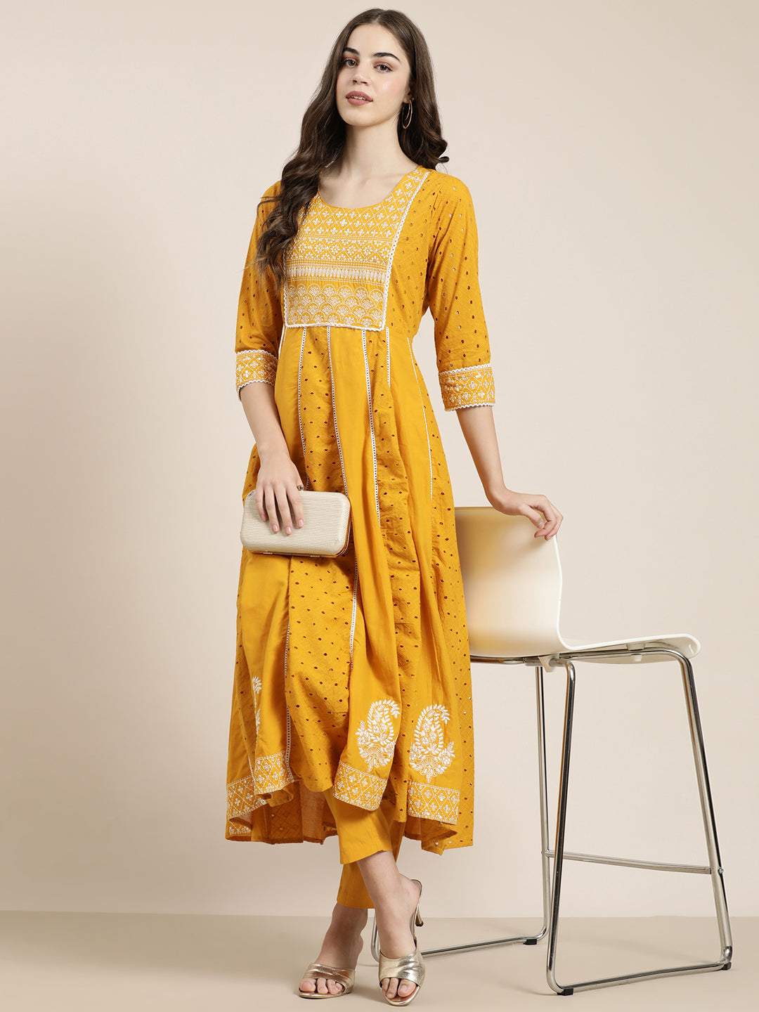 Women Mustard Solid Kurta Set