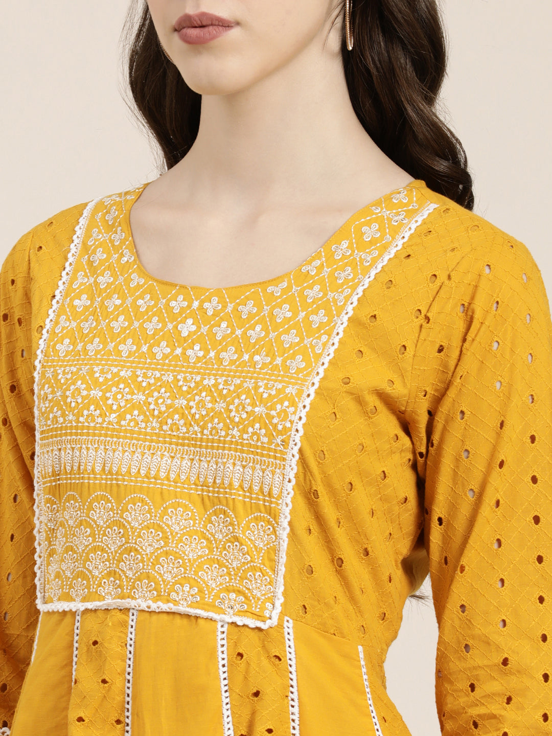 Women Mustard Solid Kurta Set