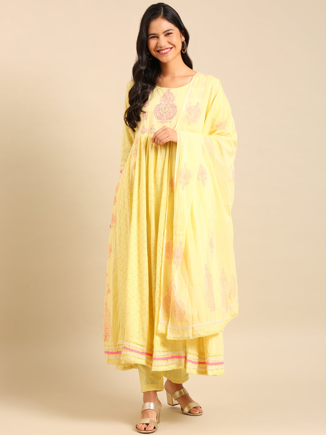 Women's Yellow Embroidered Kurta Set