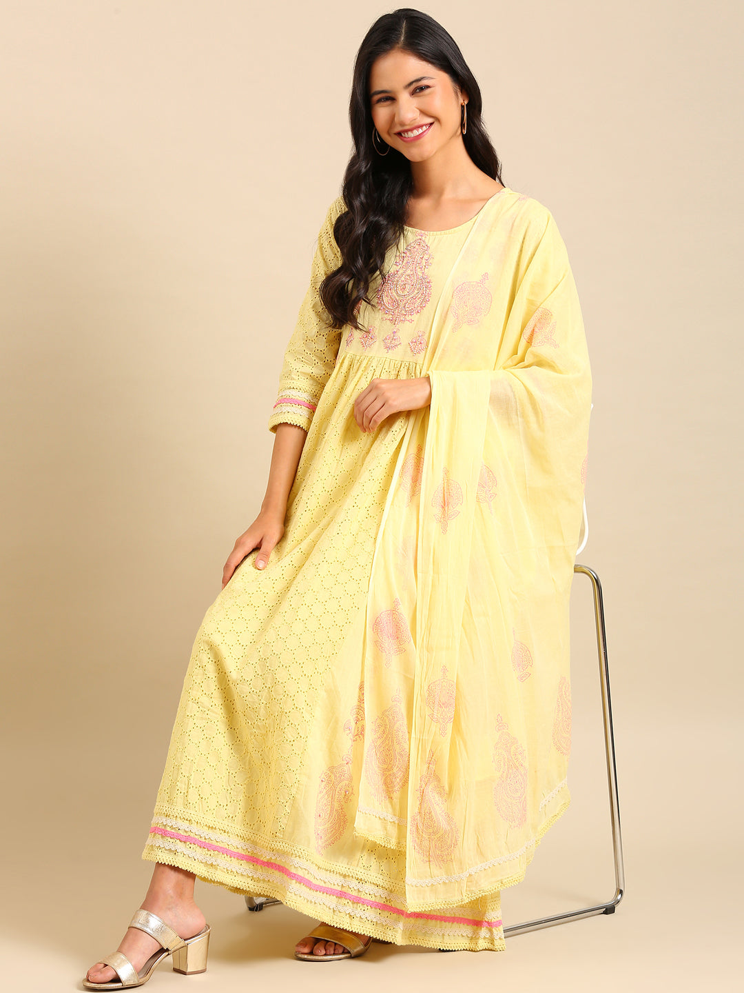 Women's Yellow Embroidered Kurta Set