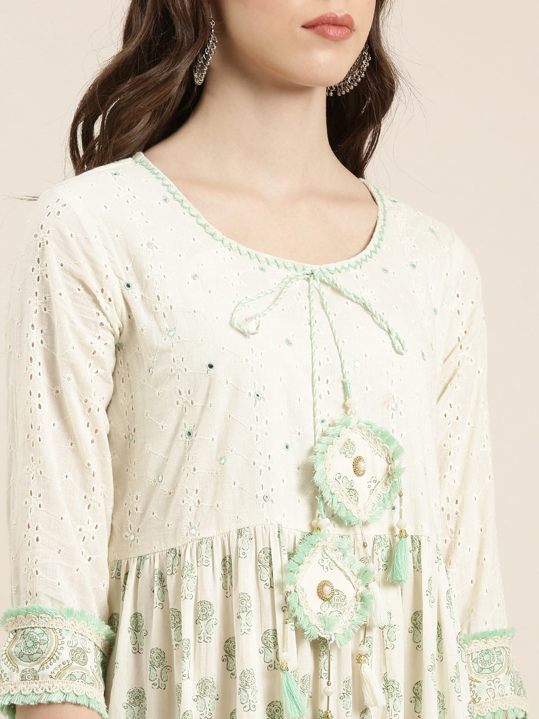 Women Cream Paisley Anarkali Kurta