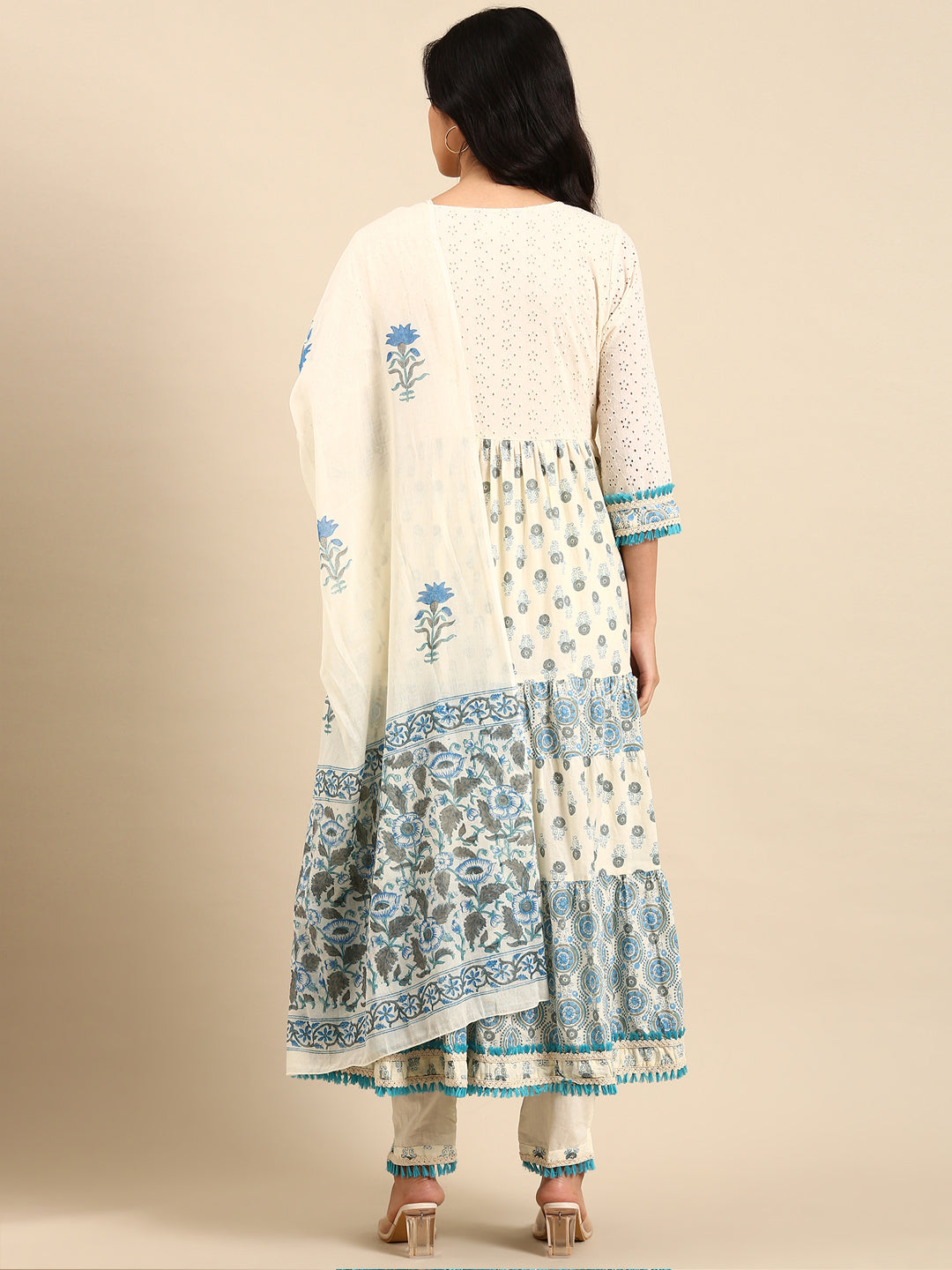 Women's Cream Printed Kurta Set