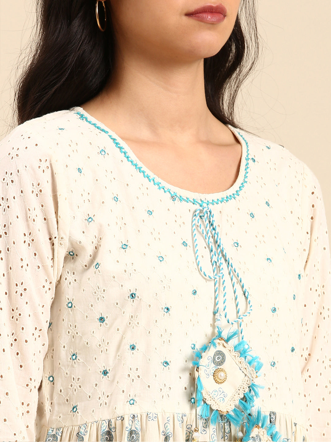 Women's Cream Printed Kurta Set