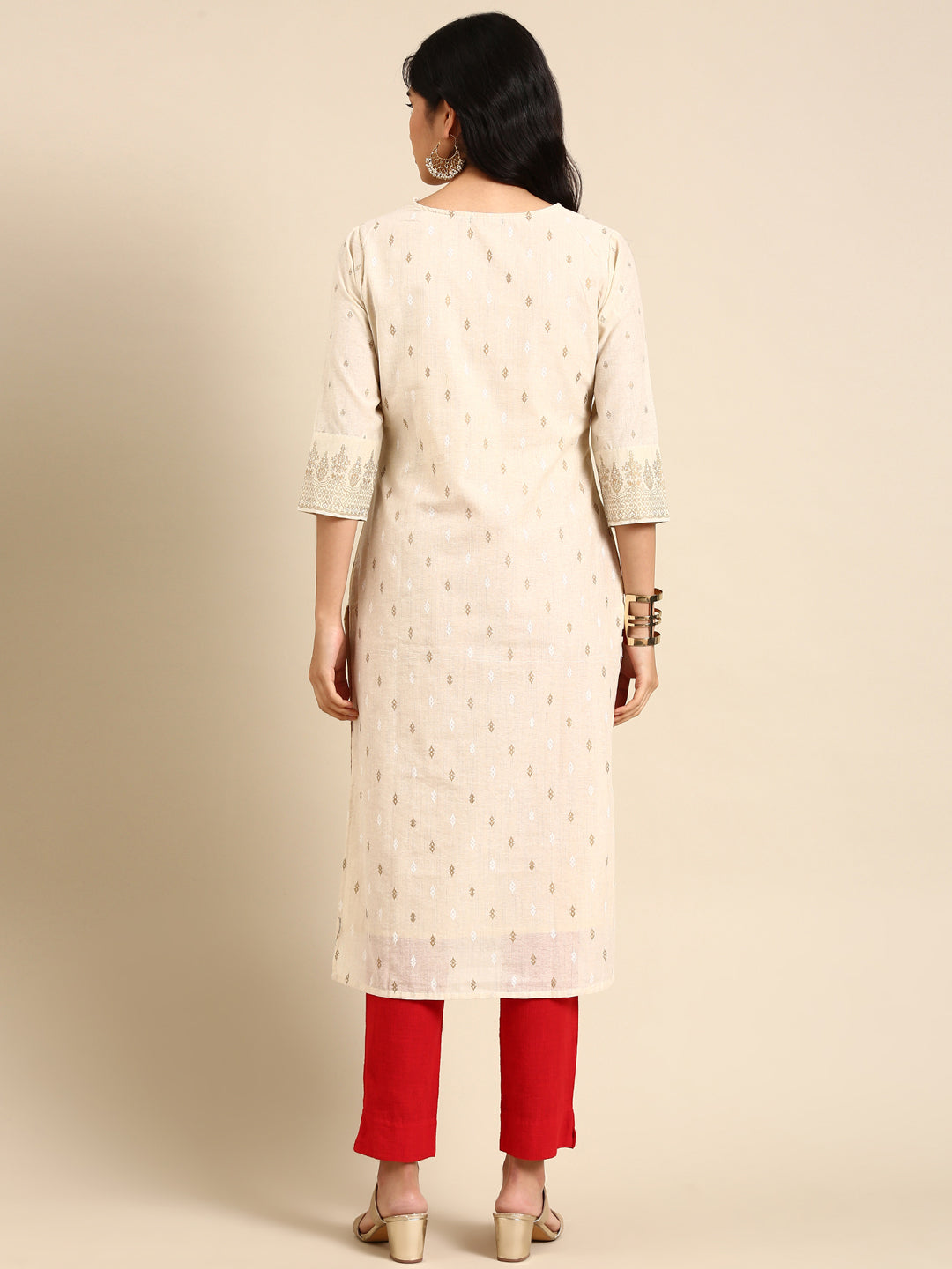 Women's Beige Printed Straight Kurta