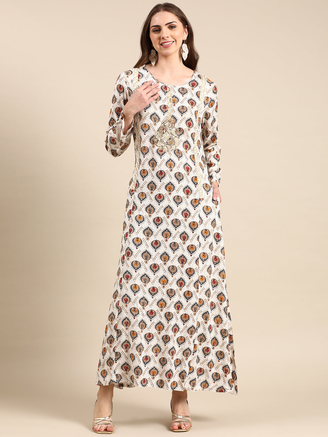 Women's Off White Printed Anarkali Kurta