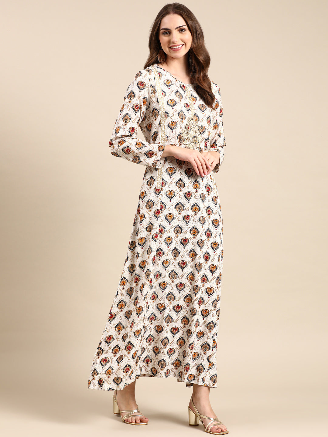 Women's Off White Printed Anarkali Kurta