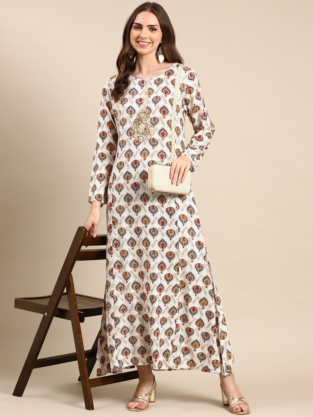 Women's Off White Printed Anarkali Kurta