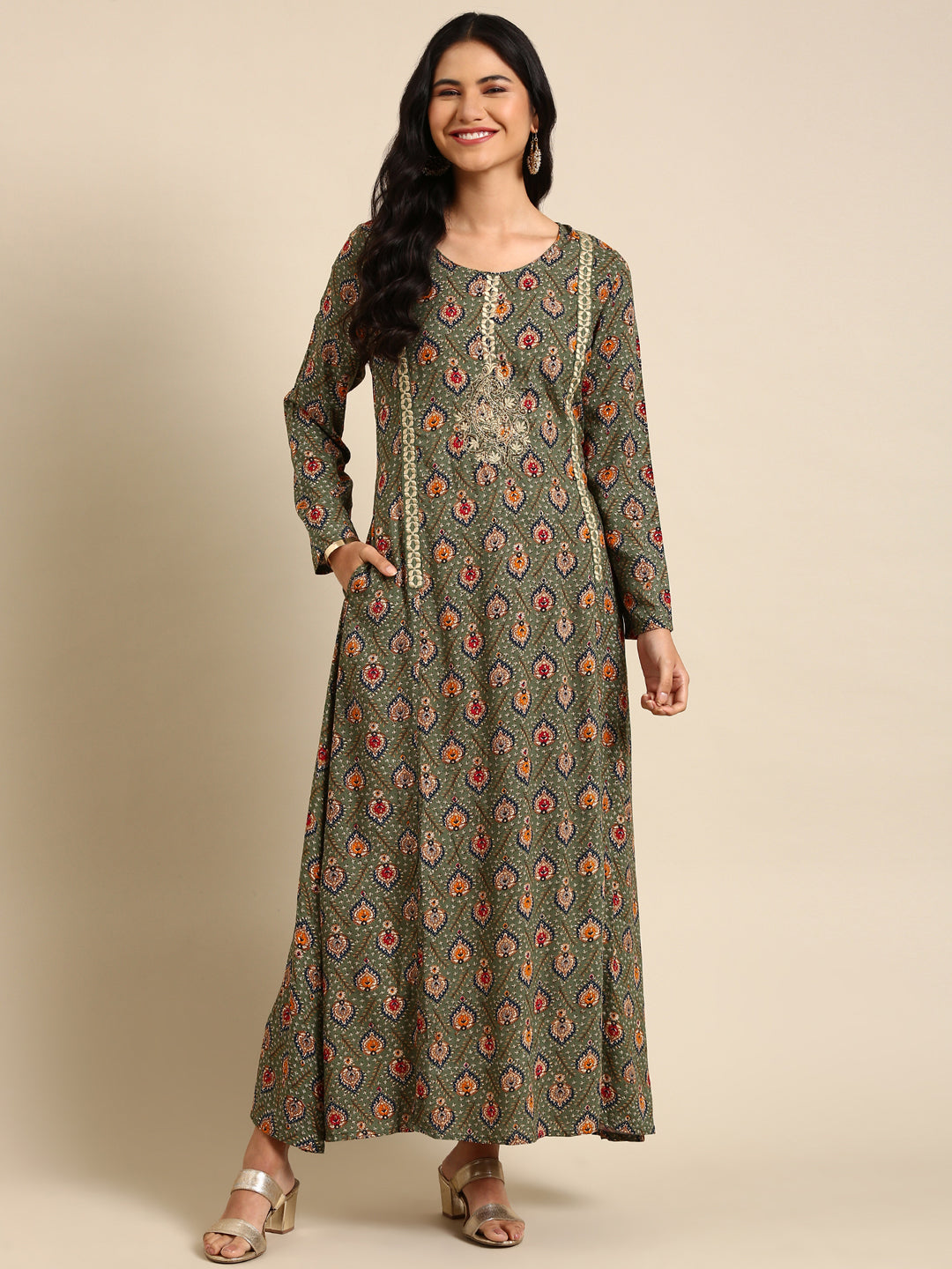 Women's Green Printed Anarkali Kurta