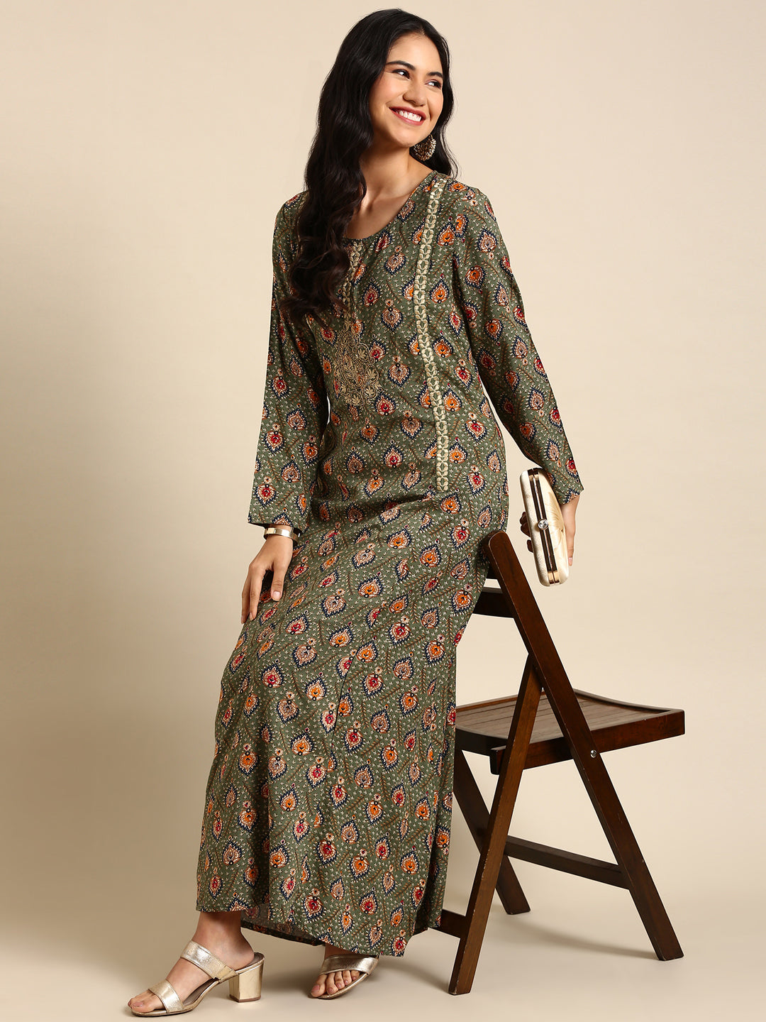 Women's Green Printed Anarkali Kurta