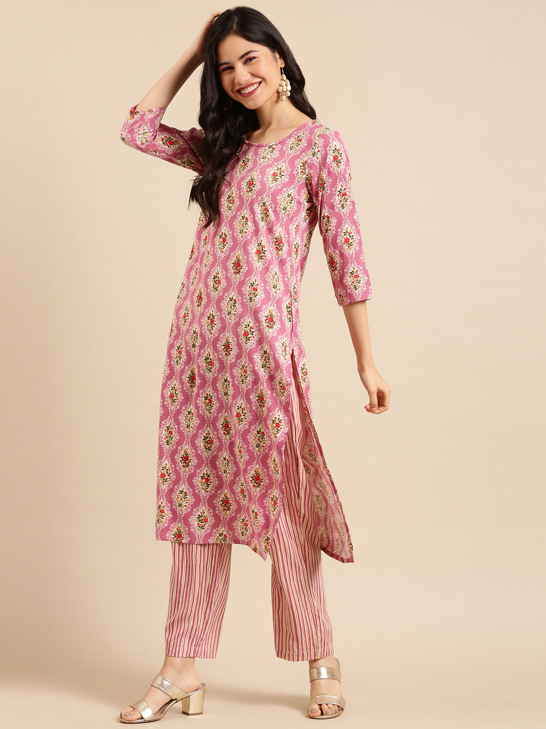 Women's Purple Printed  Kurta Set