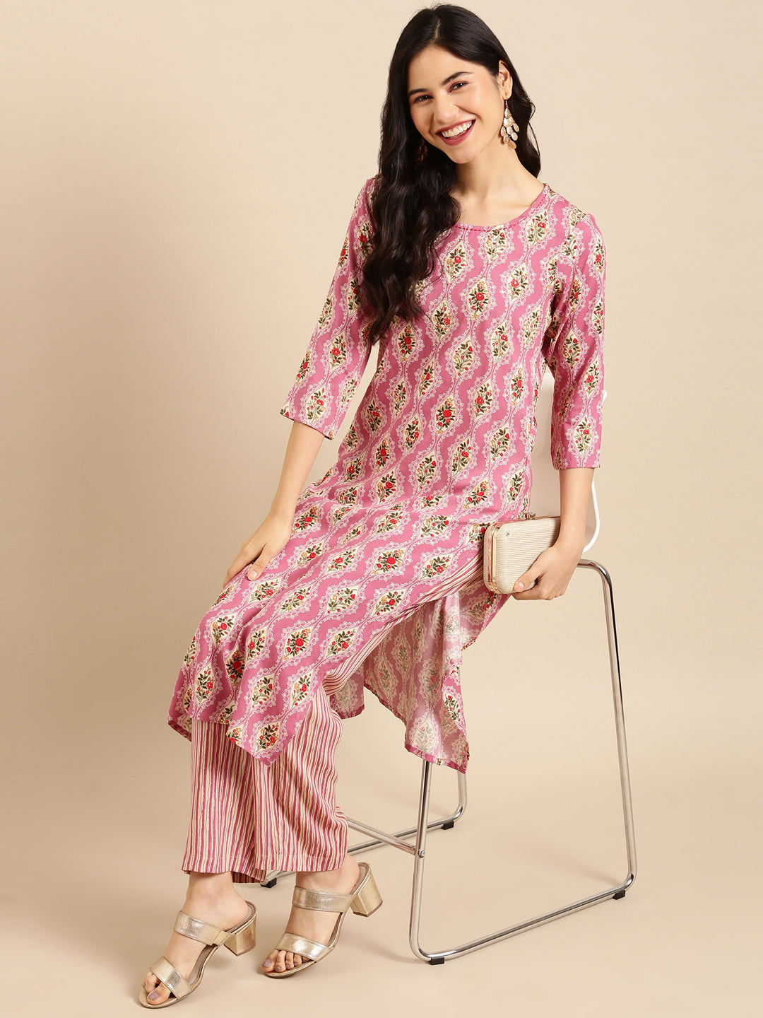 Women's Purple Printed  Kurta Set