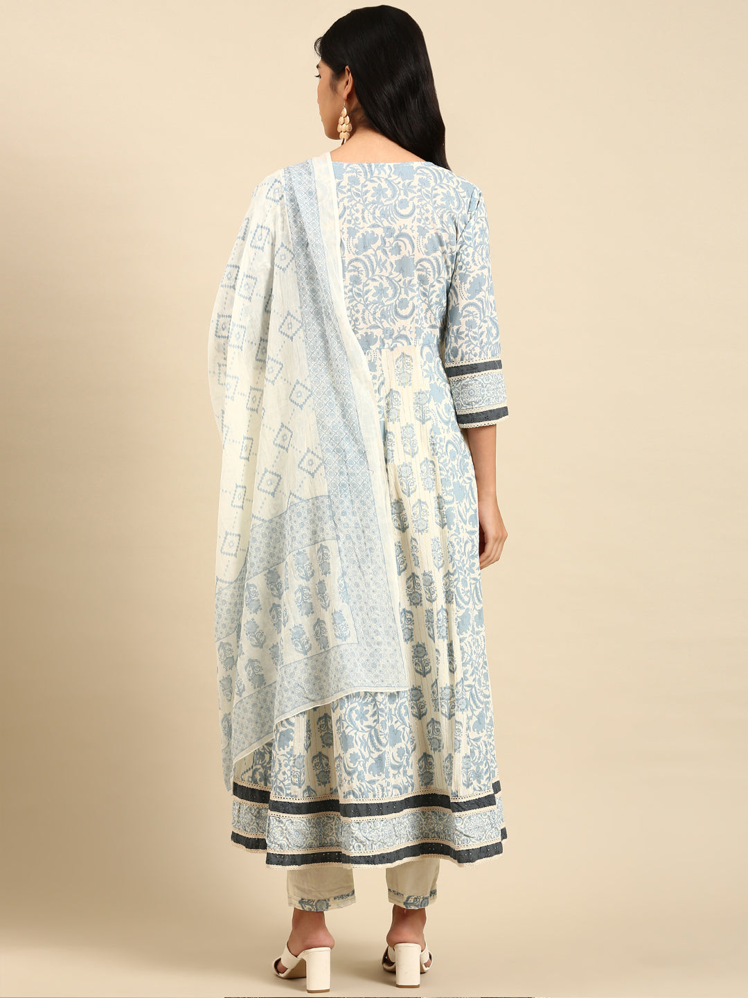 Women's Beige Printed Kurta Set