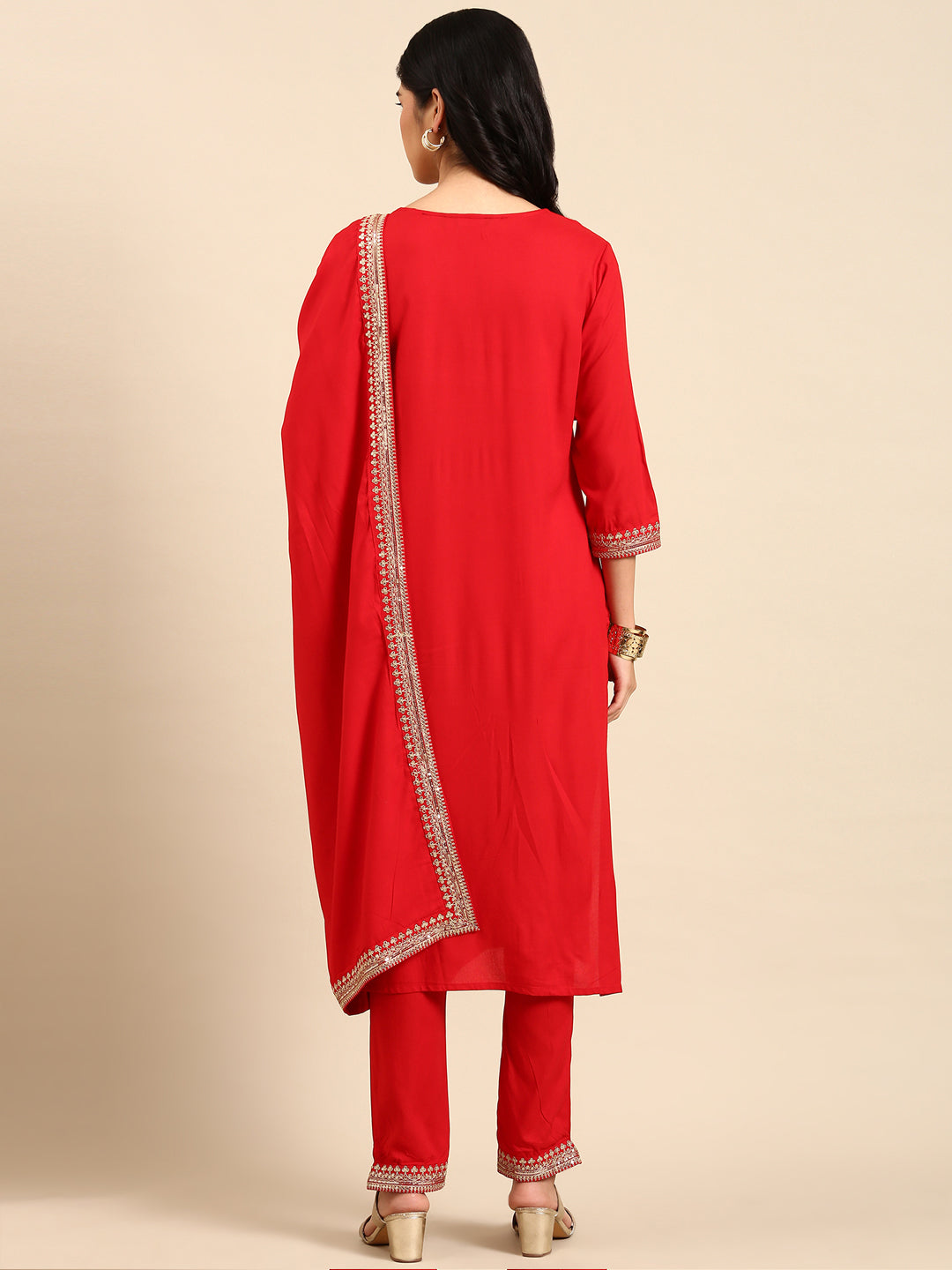 Women's Red Solid Kurta Set