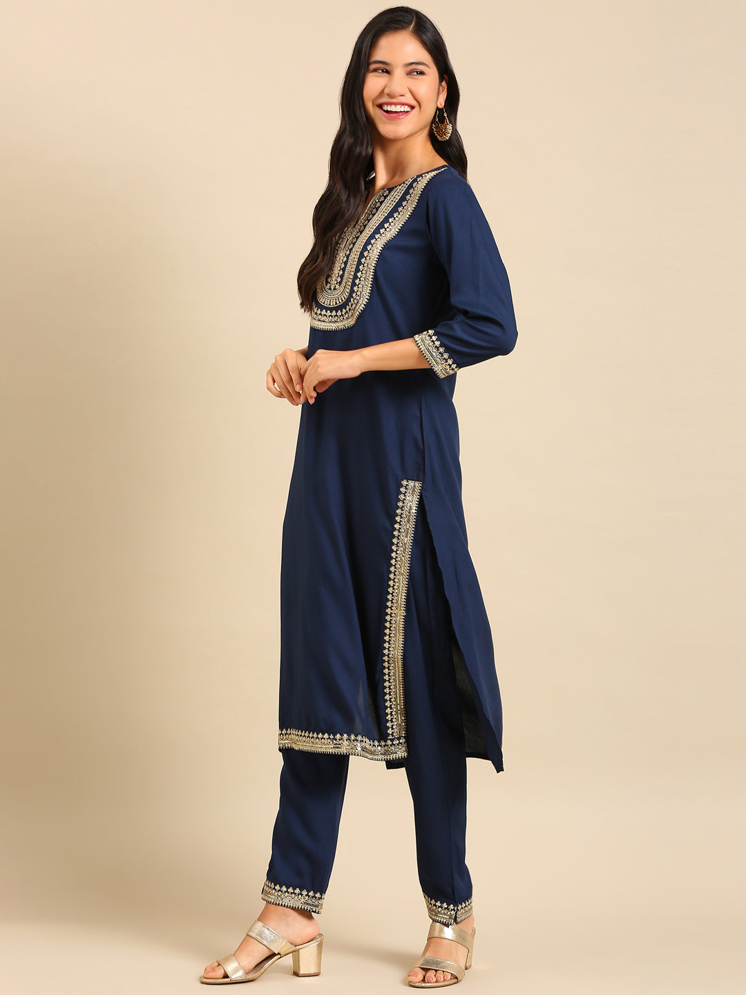 Women's Teal Solid Kurta Set