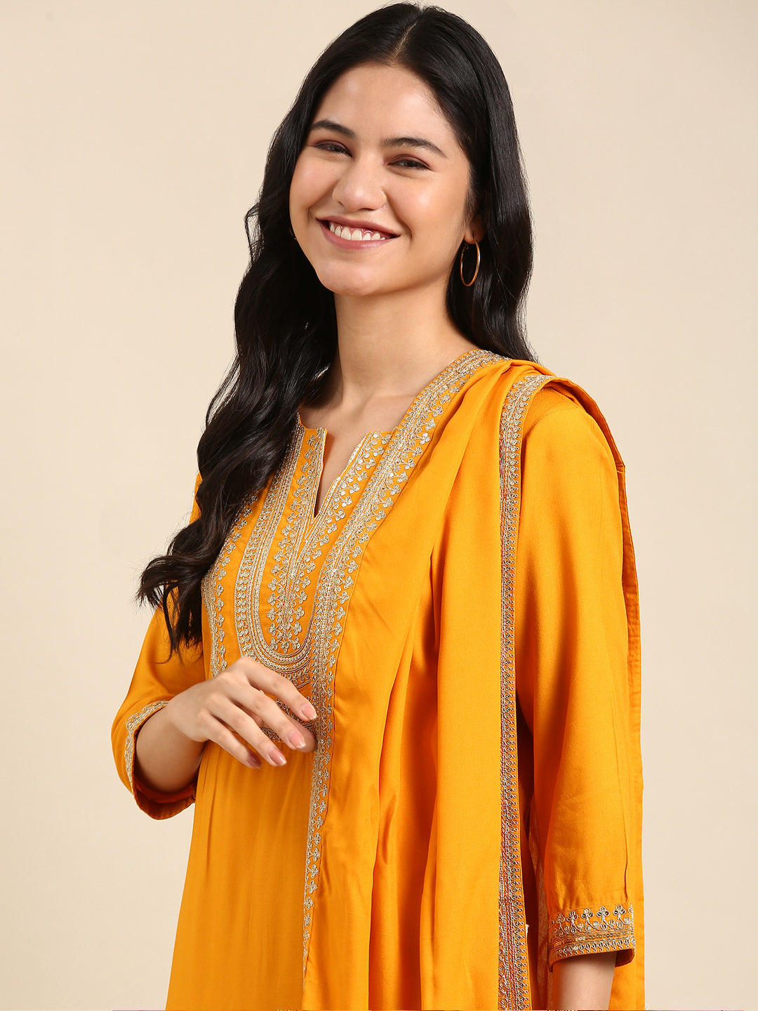 Women's Yellow Solid Kurta Set