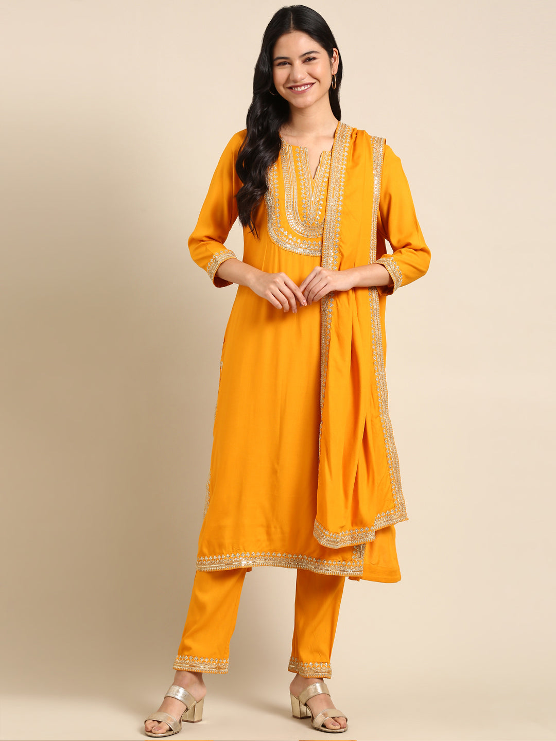 Women's Yellow Solid Kurta Set