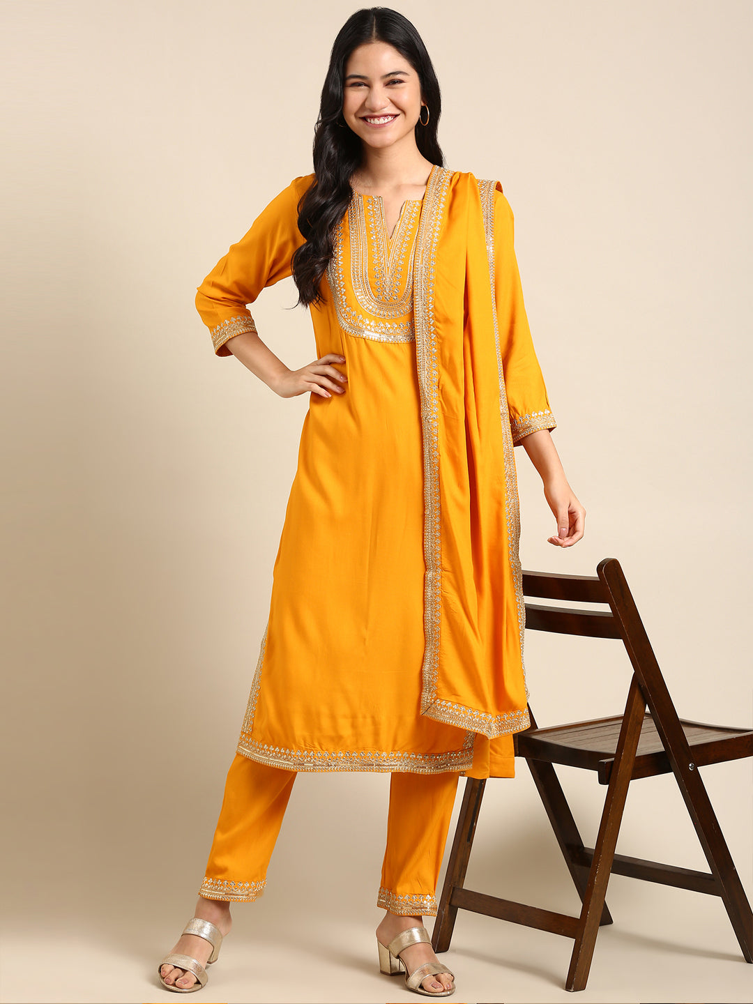 Women's Yellow Solid Kurta Set