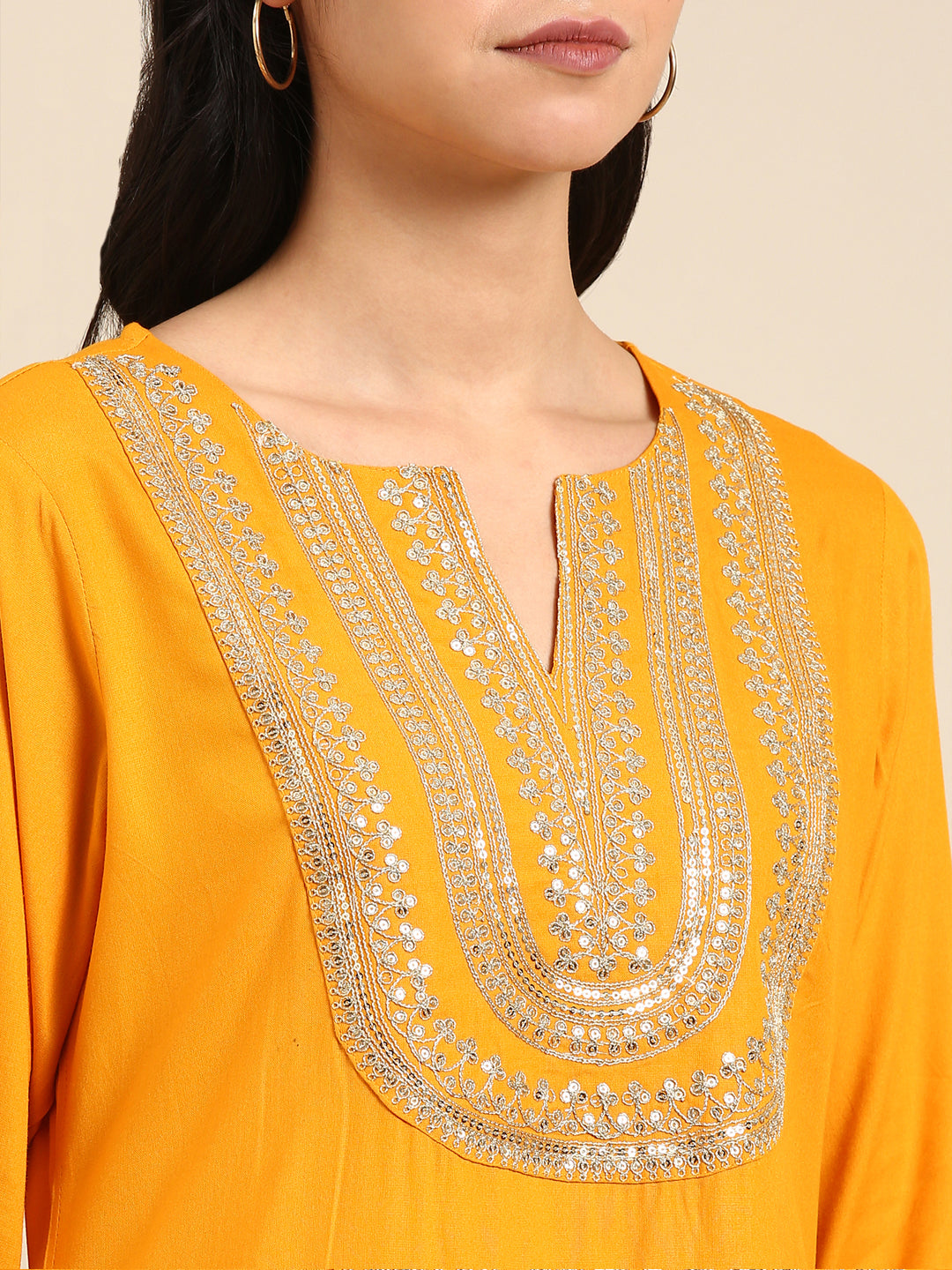 Women's Yellow Solid Kurta Set