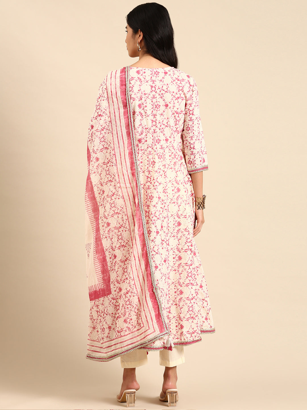 Women's Cream Printed Kurta Set