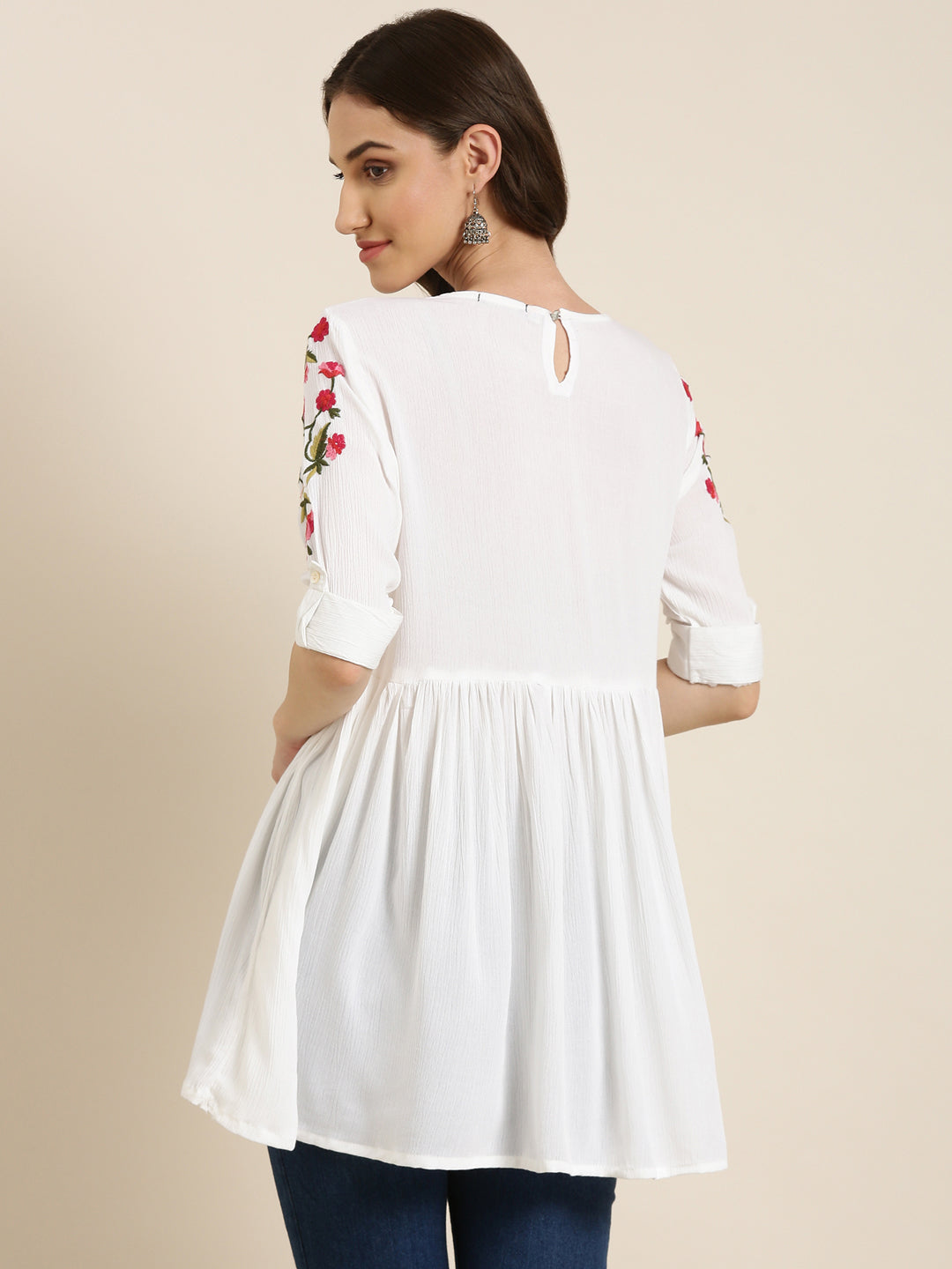 Women White Solid A-Line Kurti