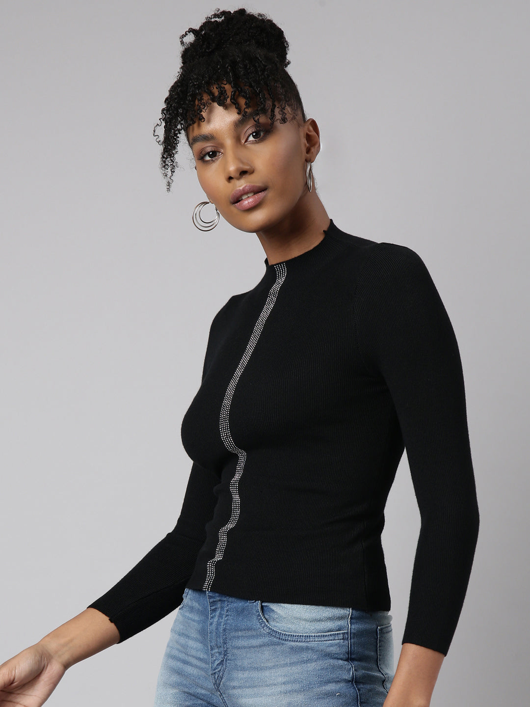 Women Black Solid Fitted Top