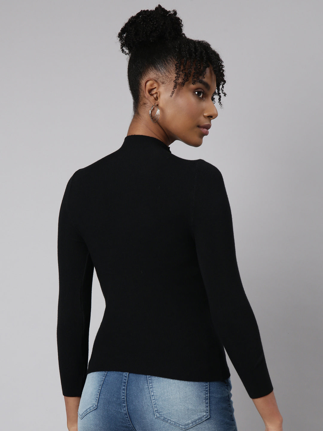 Women Black Solid Fitted Top