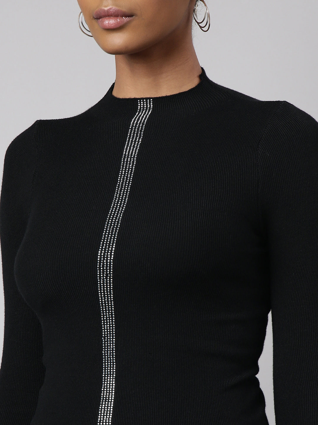 Women Black Solid Fitted Top