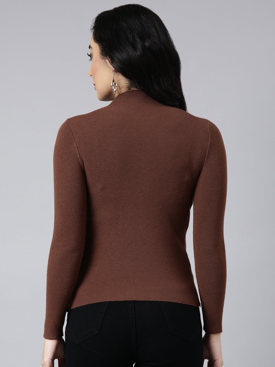 Women Solid Brown Fitted Top