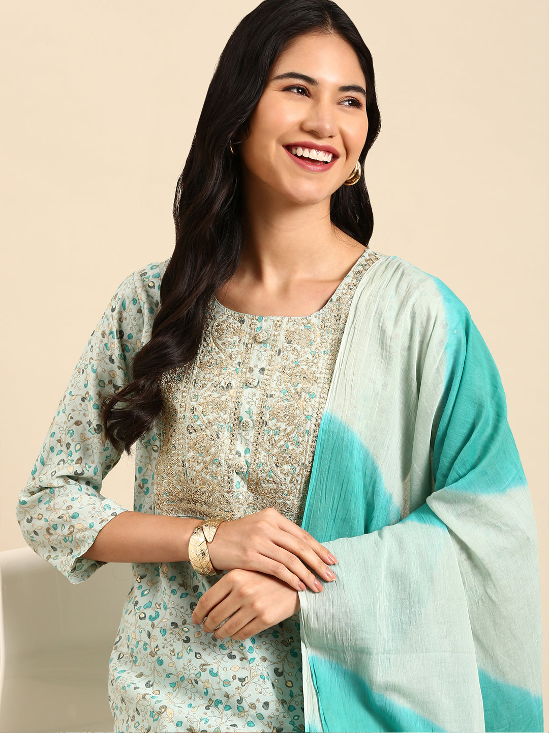 Women's Sea Green Printed Kurta Set