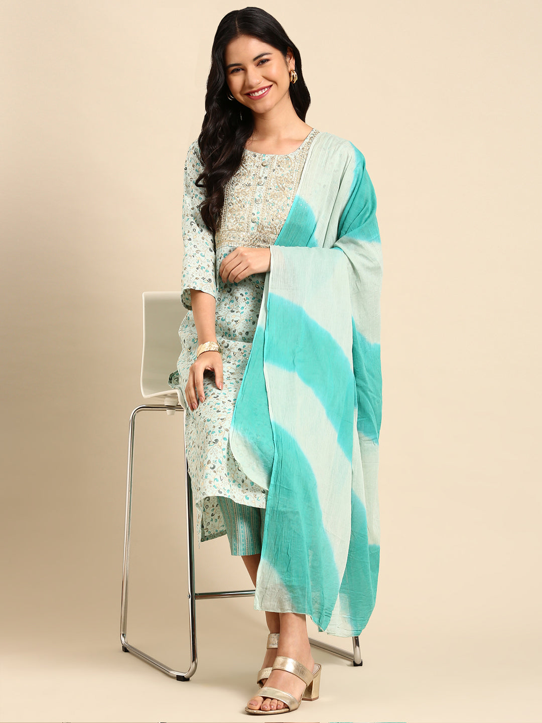 Women's Sea Green Printed Kurta Set