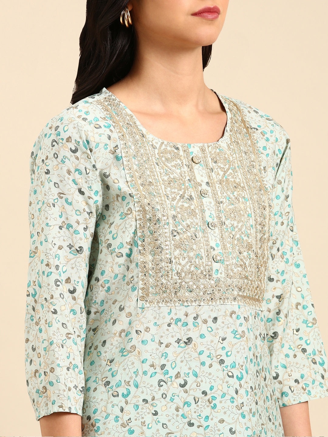 Women's Sea Green Printed Kurta Set