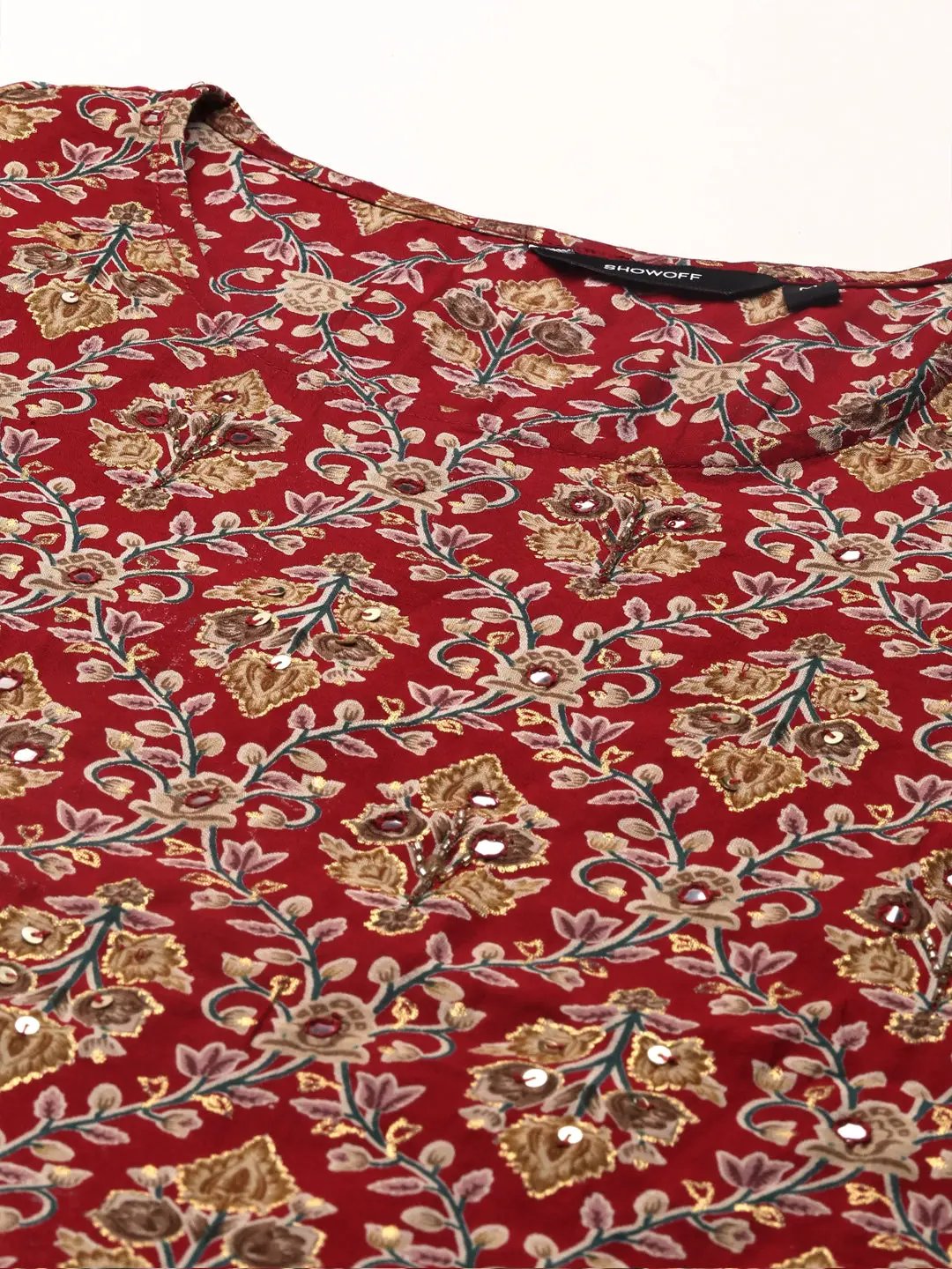 Women's Maroon Printed Kurta Set