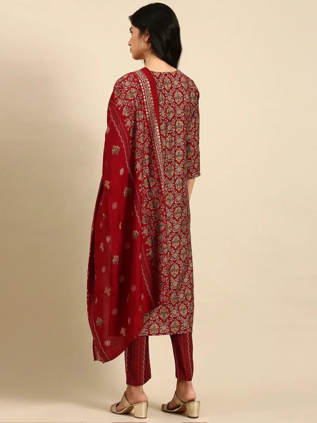 Women's Maroon Printed Kurta Set