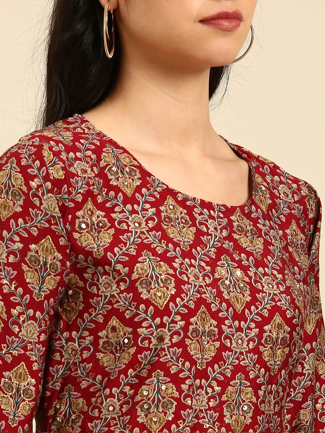 Women's Maroon Printed Kurta Set