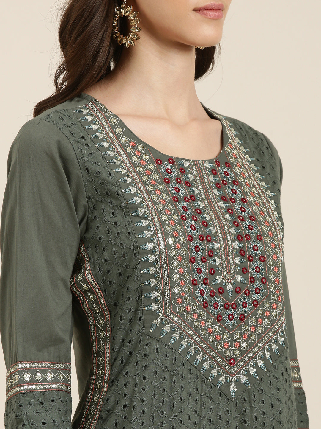 Women Olive Solid Kurta Set