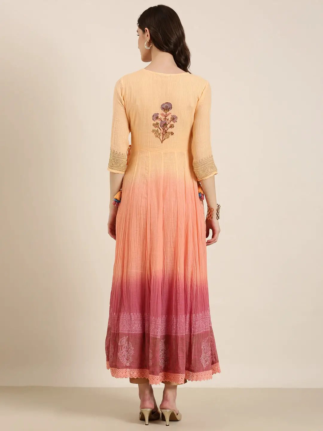 Women's Peach Floral Anarkali Kurta