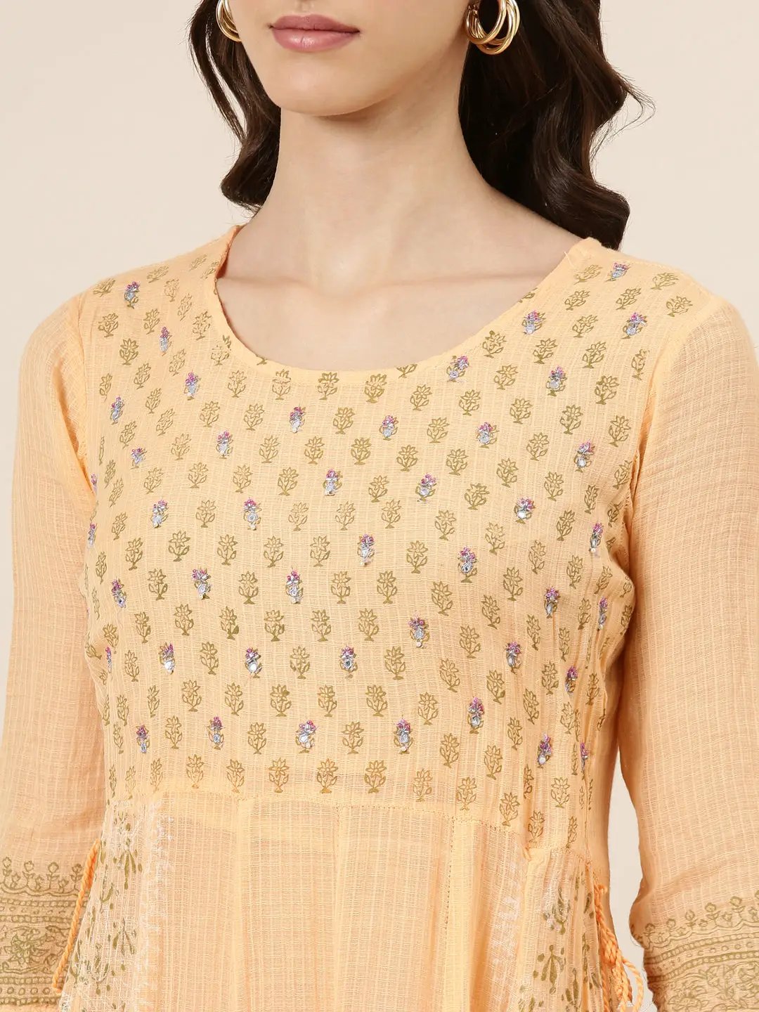 Women's Peach Floral Anarkali Kurta