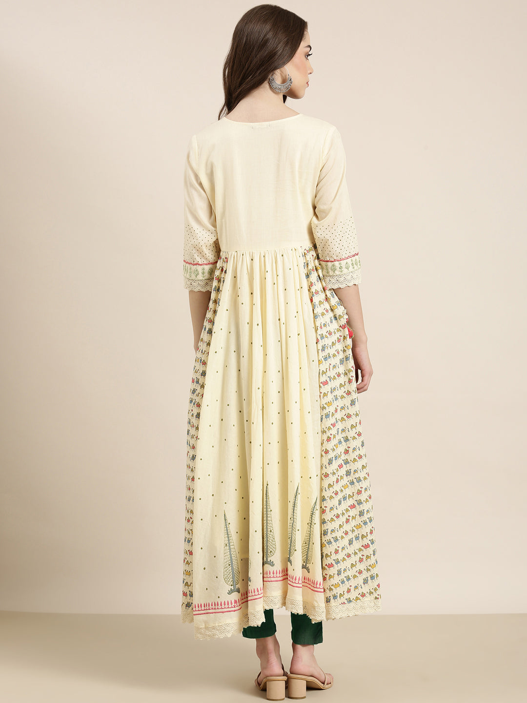 Women Cream Printed Anarkali Kurta