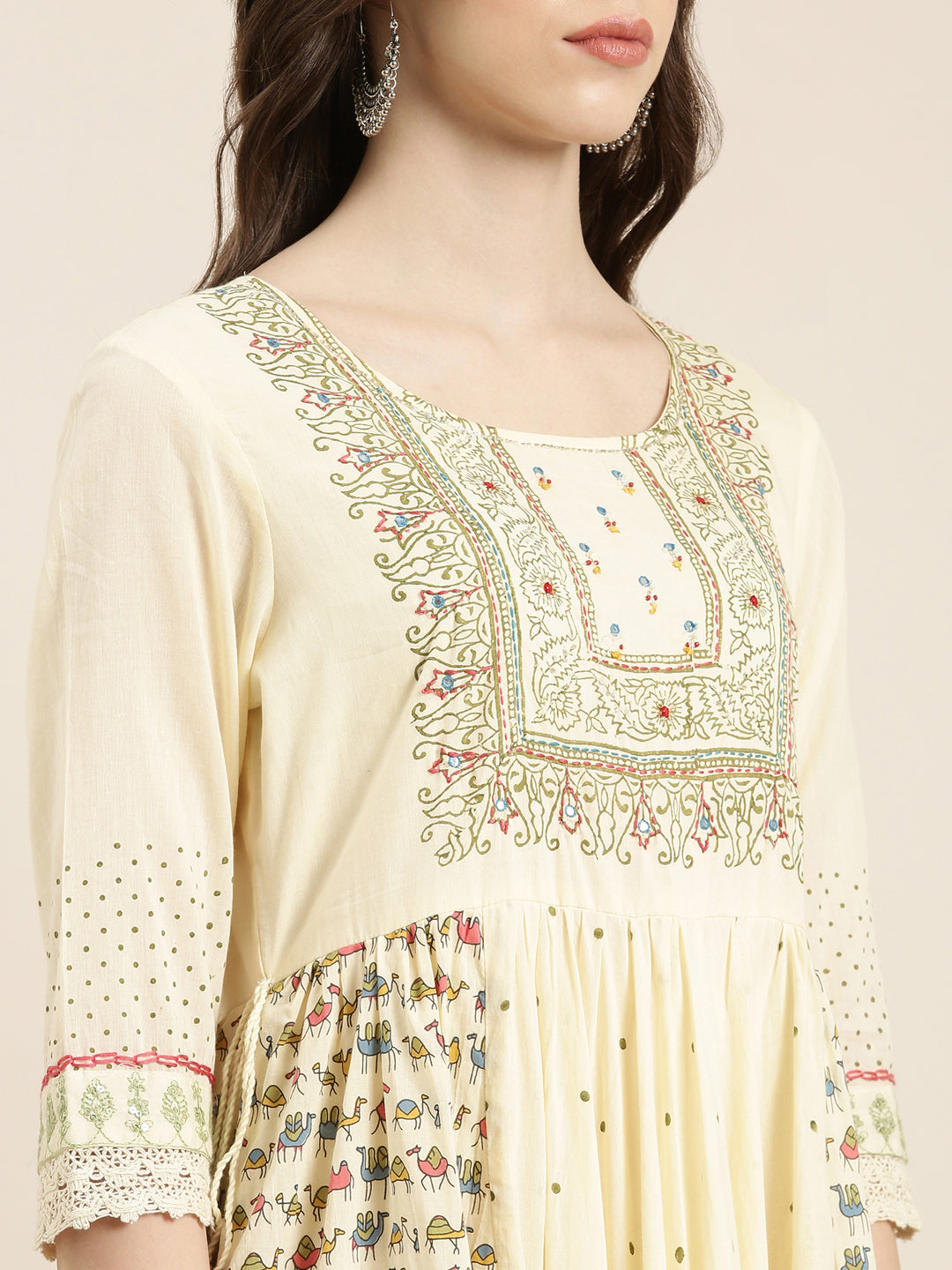 Women Cream Printed Anarkali Kurta