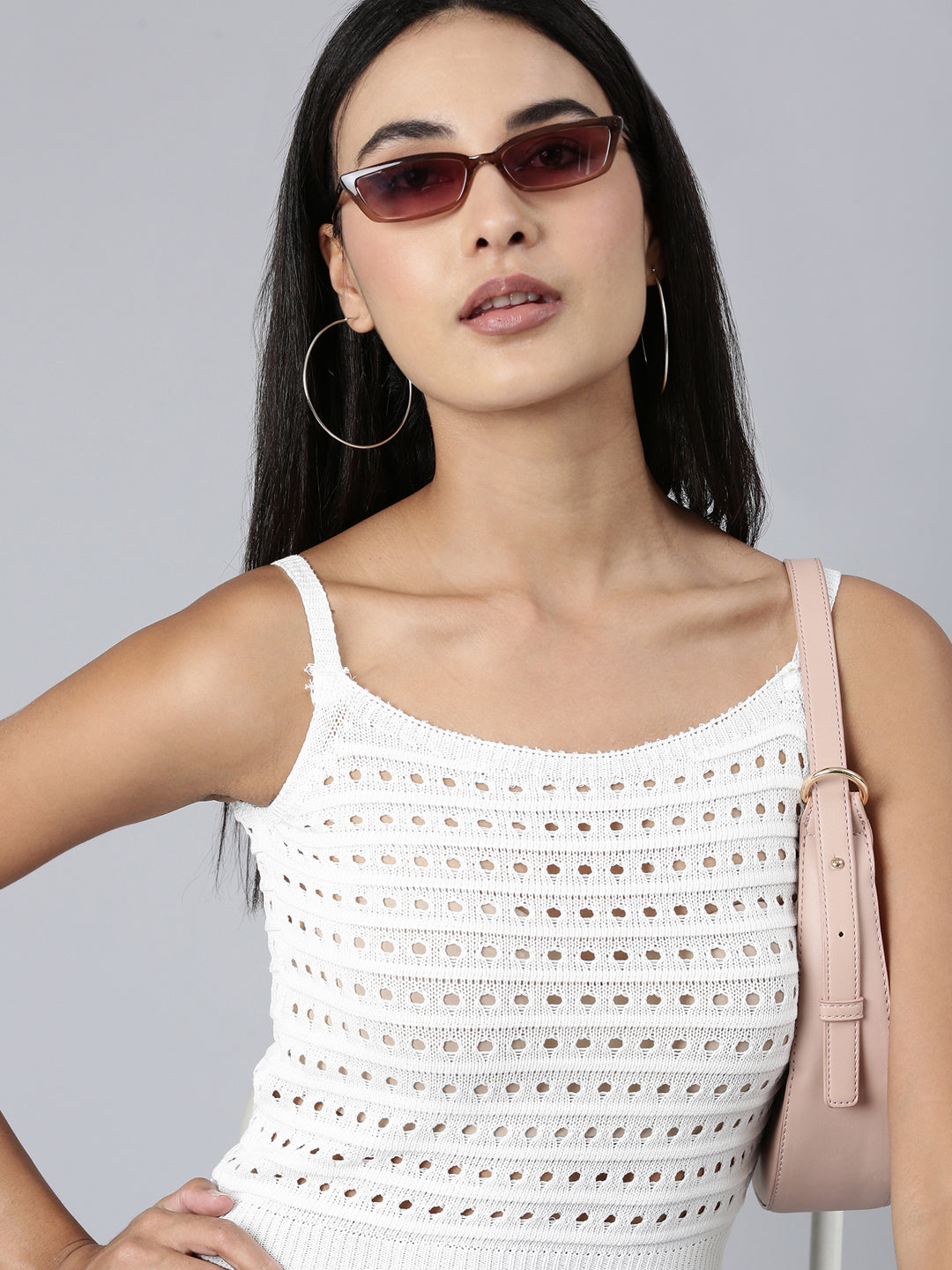 Women's White Textured Crop Top