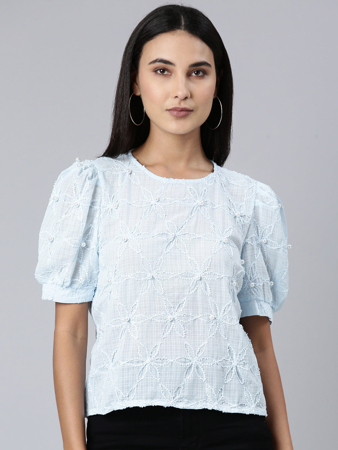 Women Blue Embellished Top