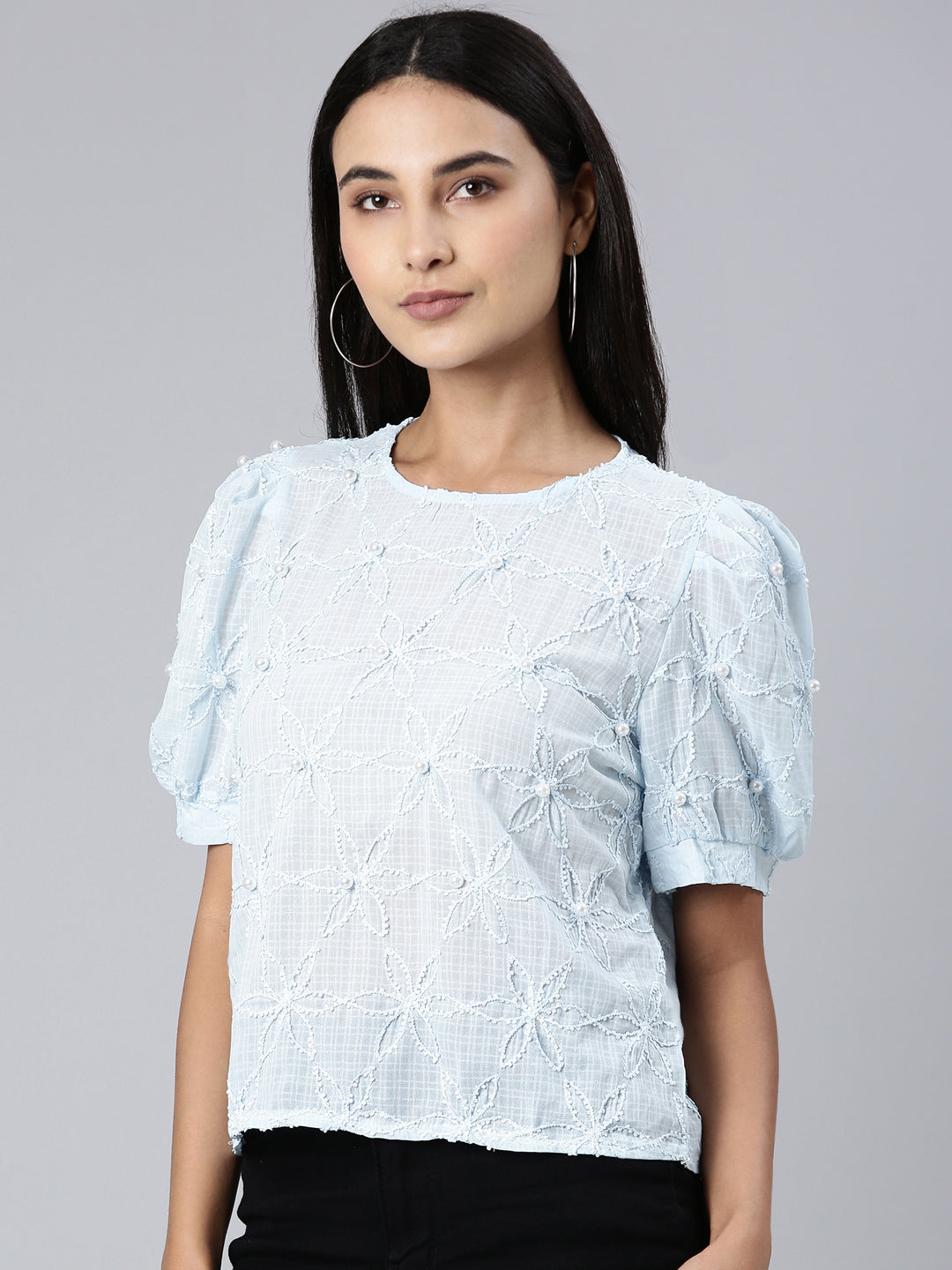 Women Blue Embellished Top