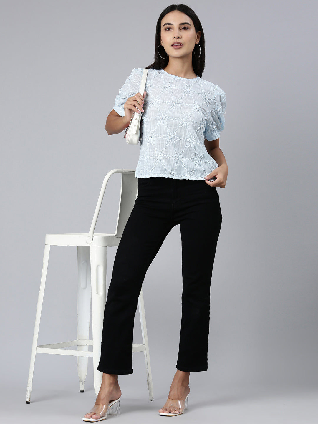 Women Blue Embellished Top