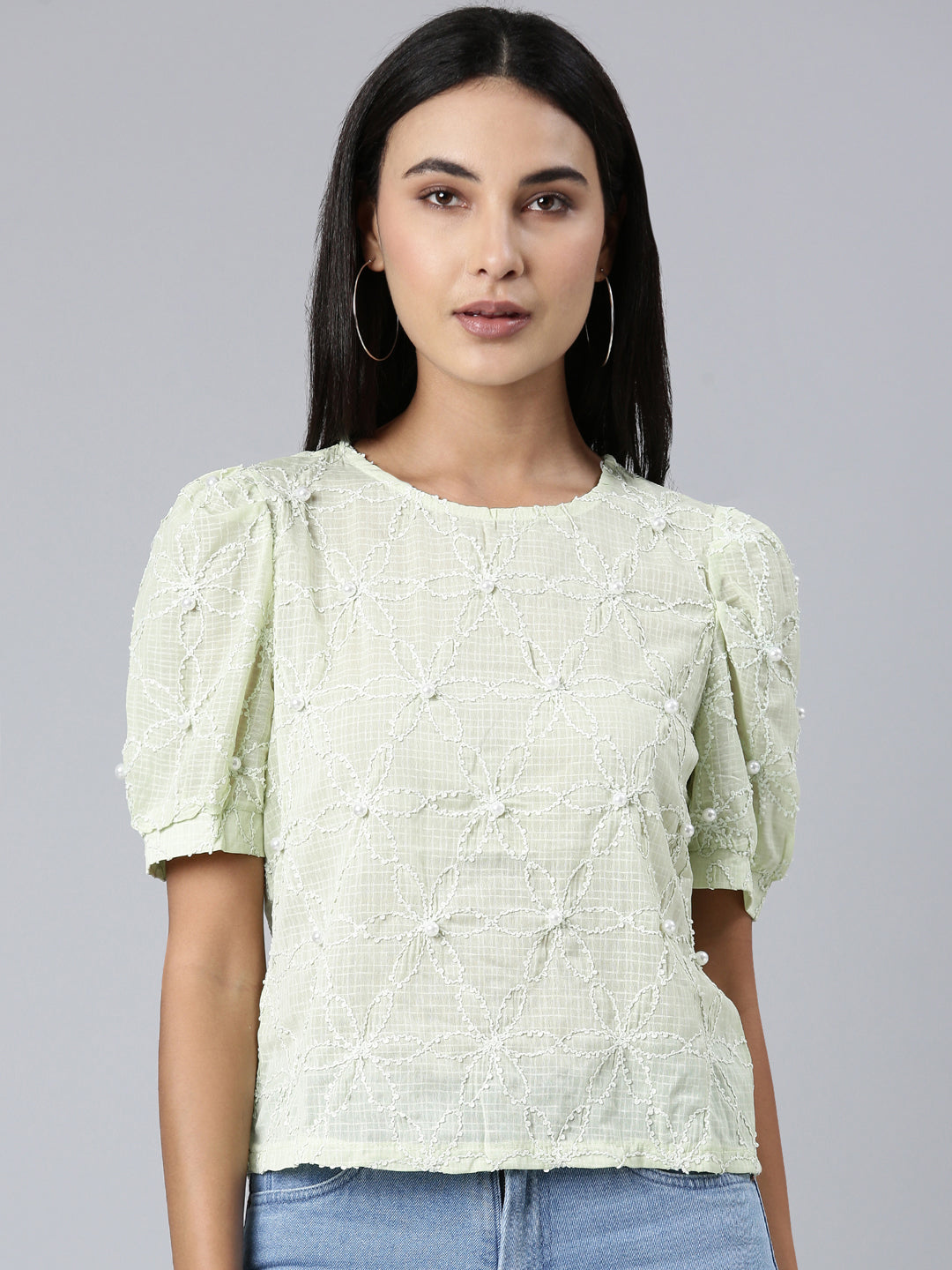 Women Green Embellished Top