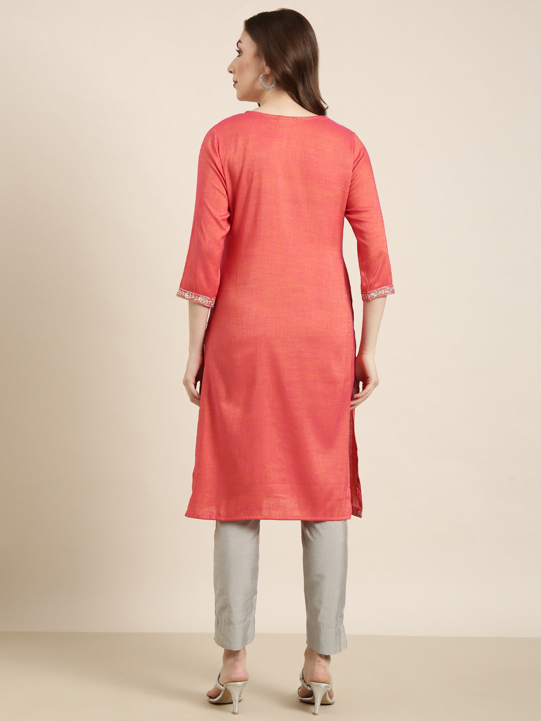 Women's Straight Peach Solid Kurta
