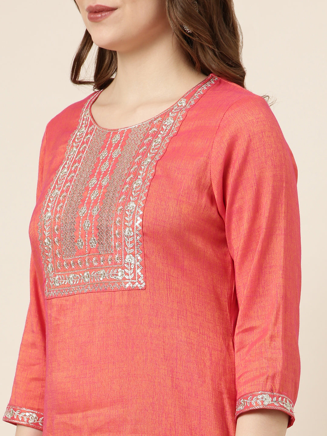 Women's Straight Peach Solid Kurta