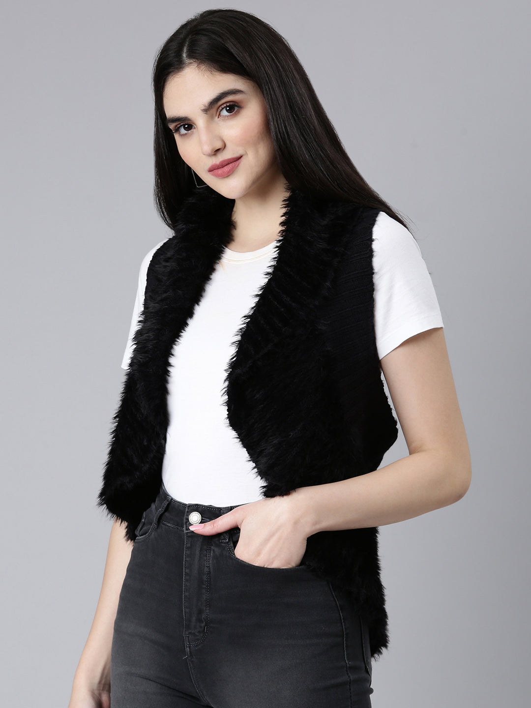 Women Black Solid Shrug